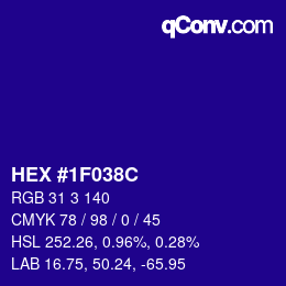 颜色代码: HEX #1F038C | qconv.com