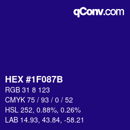 カラーコード: HEX #1F087B | qconv.com