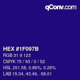カラーコード: HEX #1F097B | qconv.com