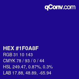 颜色代码: HEX #1F0A8F | qconv.com