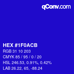 カラーコード: HEX #1F0ACB | qconv.com