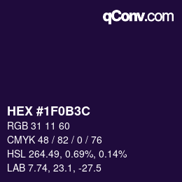 Color code: HEX #1F0B3C | qconv.com
