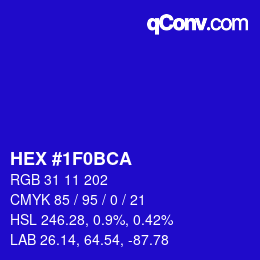 Color code: HEX #1F0BCA | qconv.com