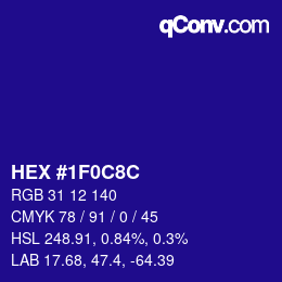 Color code: HEX #1F0C8C | qconv.com