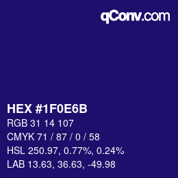 Color code: HEX #1F0E6B | qconv.com
