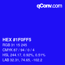 Color code: HEX #1F0FF5 | qconv.com