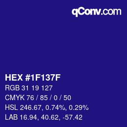 Color code: HEX #1F137F | qconv.com