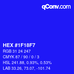 Color code: HEX #1F18F7 | qconv.com