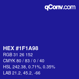 颜色代码: HEX #1F1A98 | qconv.com