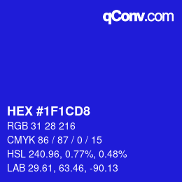 Color code: HEX #1F1CD8 | qconv.com