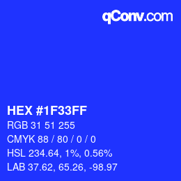 カラーコード: HEX #1F33FF | qconv.com