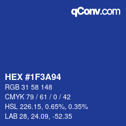 Farbcode: HEX #1F3A94 | qconv.com