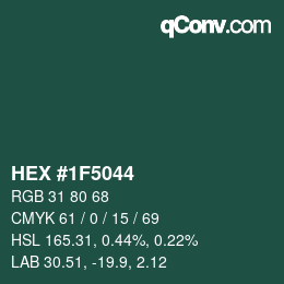 颜色代码: HEX #1F5044 | qconv.com