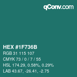 Color code: HEX #1F736B | qconv.com