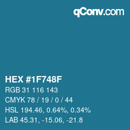 颜色代码: HEX #1F748F | qconv.com