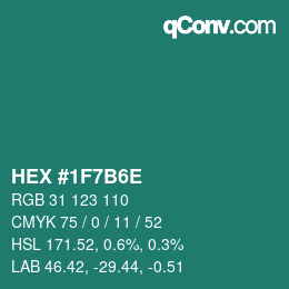 カラーコード: HEX #1F7B6E | qconv.com