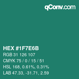 Farbcode: HEX #1F7E6B | qconv.com