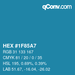 颜色代码: HEX #1F85A7 | qconv.com