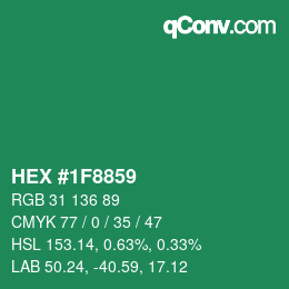 カラーコード: HEX #1F8859 | qconv.com