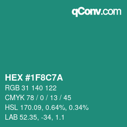 Color code: HEX #1F8C7A | qconv.com