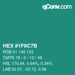 カラーコード: HEX #1F8C7B | qconv.com