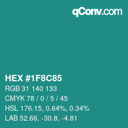 Color code: HEX #1F8C85 | qconv.com