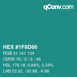 Color code: HEX #1F8D86 | qconv.com