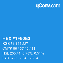 カラーコード: HEX #1F90E3 | qconv.com