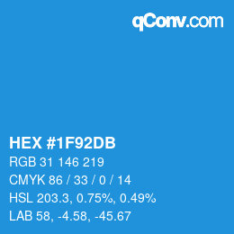 颜色代码: HEX #1F92DB | qconv.com