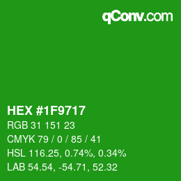 颜色代码: HEX #1F9717 | qconv.com