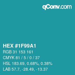 カラーコード: HEX #1F99A1 | qconv.com