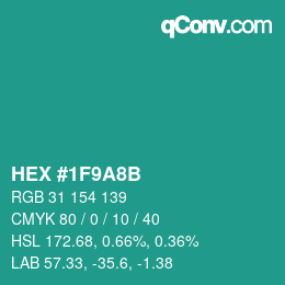 Color code: HEX #1F9A8B | qconv.com