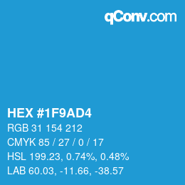 颜色代码: HEX #1F9AD4 | qconv.com