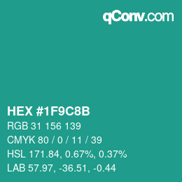 Color code: HEX #1F9C8B | qconv.com