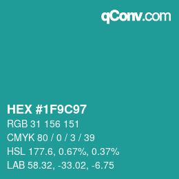 Farbcode: HEX #1F9C97 | qconv.com