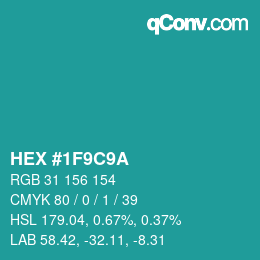 Color code: HEX #1F9C9A | qconv.com