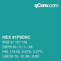 Color code: HEX #1F9D9C | qconv.com