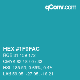 カラーコード: HEX #1F9FAC | qconv.com