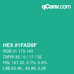 颜色代码: HEX #1FAD8F | qconv.com