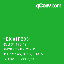 颜色代码: HEX #1FB031 | qconv.com