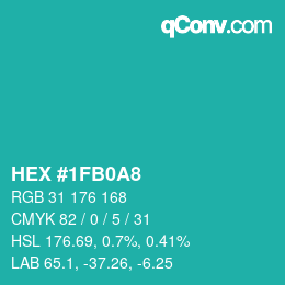 Color code: HEX #1FB0A8 | qconv.com