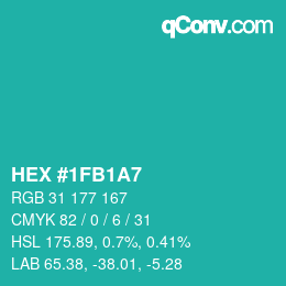 Color code: HEX #1FB1A7 | qconv.com
