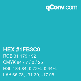 カラーコード: HEX #1FB3C0 | qconv.com