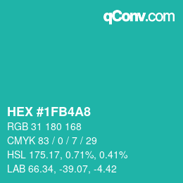 カラーコード: HEX #1FB4A8 | qconv.com