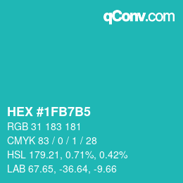カラーコード: HEX #1FB7B5 | qconv.com