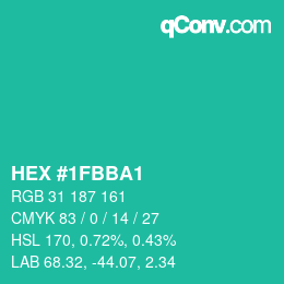 Color code: HEX #1FBBA1 | qconv.com