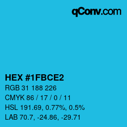 颜色代码: HEX #1FBCE2 | qconv.com