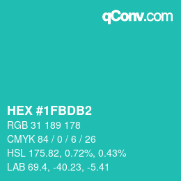 颜色代码: HEX #1FBDB2 | qconv.com