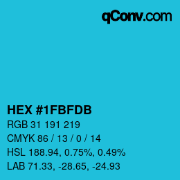 颜色代码: HEX #1FBFDB | qconv.com