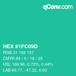 カラーコード: HEX #1FC09D | qconv.com